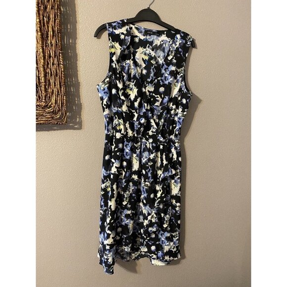APT 9 Dress Blue Floral Large 10 12 14 V Neck Midi Washable - Picture 6 of 7